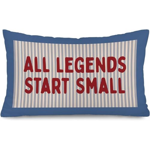 Vintage Sports Nursery Decor 12x20 Pillow Cover | All Legends Start Small Blue Red Striped Decorative Throw Pillowcase for Baby Boy Bedroom Toddler Room Crib Sofa Couch Decor