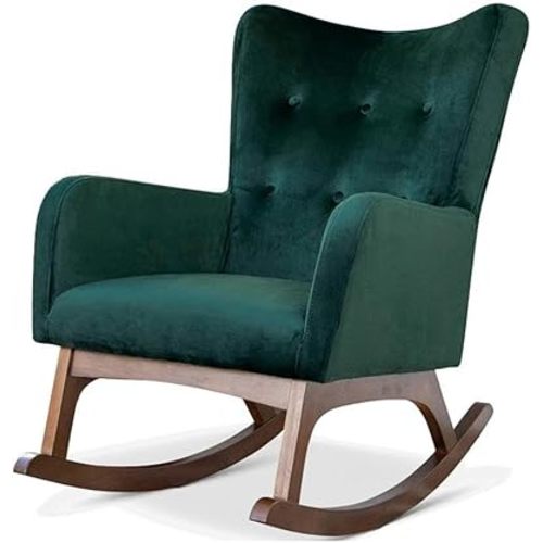 Pemberly Row Mid-Century Tight Back Velvet Rocking Chair in Green