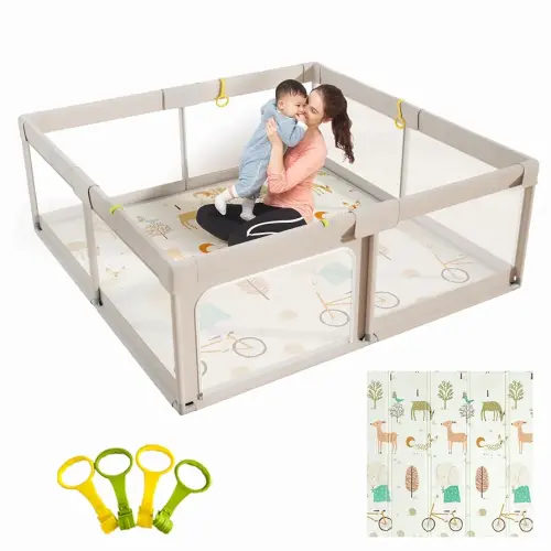 Mloong Baby Playpen with Mat, 59x71 in Extra Large Playpen for Babies and Toddlers, Indoor & Outdoor Activity Center, Safety Baby Fence with Door, Play Pen, Play Yards