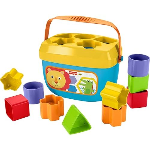 Fisher-Price Baby’s First Blocks & Rock-a-Stack Toy Set, Bucket of 10 Shapes & Ring Stacking Activity for Developmental Play Ages 6+ Months (Amazon Exclusive)