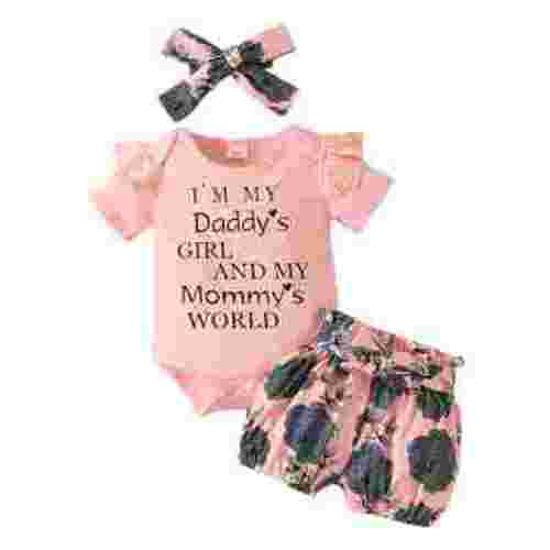 Sopiago Baby Girl Clothes Daddys Girl Short Sleeve Romper Floral Shorts Headband Summer Outfits Light Pink,0-3 Months