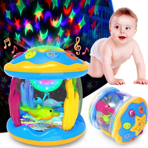 BEEPRINCESS Musical Learning Toys for 6-12 Months, 4-in-1 Ocean Rotating Star Light Projector, Sensory Crawling Toys for Infants, Babies, and Toddlers