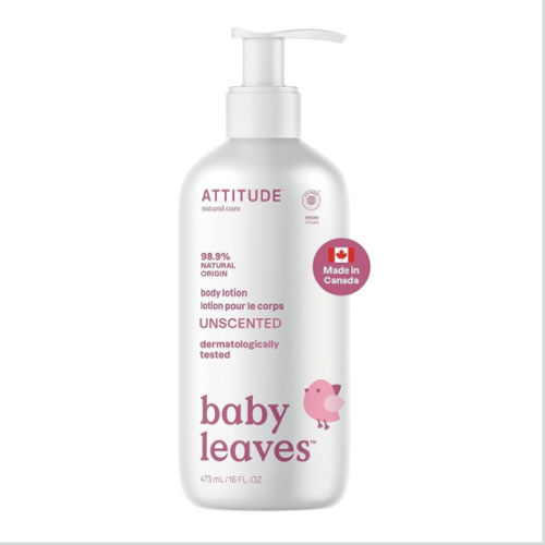 ATTITUDE Baby Lotion, Made in Canada, EWG Verified Moisturizer, Dermatologically Tested Moisturizing Cream, Vegan and Cruelty-Free, Unscented, 473 mL