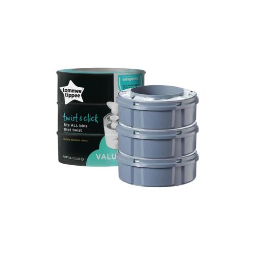Tommee Tippee Twist And Click Refill Pack 3 Pack Nappy Bin Antibacterial - Plain