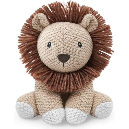 Lion Stuffed Animal for Kids,8inch Sit Lion Toys Hand Knit Doll Baby Cute Doll Bed Time,Handmade Knit Animal Toy Soft Cotton Knitted Animals Teddy Bear Christmas Birthday Gifts （Knit Lion）