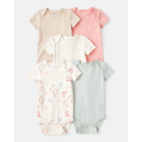 Baby Girl 5-Pack Cowgirl Print Cotton Multipack Bodysuits - White/Blue/Pink | Carter's