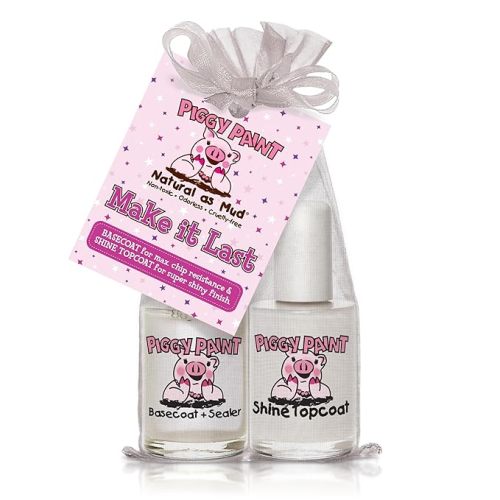 Piggy Paint | Girls Nail Polish | Cruelty-free, Vegan, & Low Odor for Kids | Make It Last (Basecoat + Shine Topcoat Set)