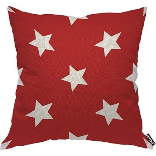 AOYEGO Star Red Pattern Throw Pillow Cover Modern USA Shape Simple Wavy Fashion Classic Repeat Regular Pillow Case 18x18 Inch Decorative Men Women Room Cushion Cover for Home Couch Bed