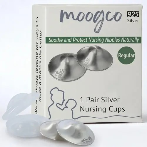 The Original Silver Nursing Cups - 925k Nipple Cups - Nipple Shield for Nursing Newborn - Silver Nipple Covers Breastfeeding (Pure Silver, 925 Regular Size)