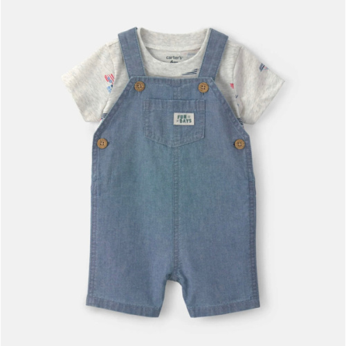 Baby Boy 2-Piece Chambray Boats Overall Set - Indigo/Grey | Carter's