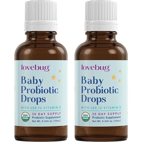 LOVEBUG Baby Probiotic Drops - Organic Probiotics for Immune Support and Baby Constipation & Colic Relief - Tasteless & Sugar-Free Liquid Drops for Newborns, Babies & Infants (0-12 Months) - 20ml