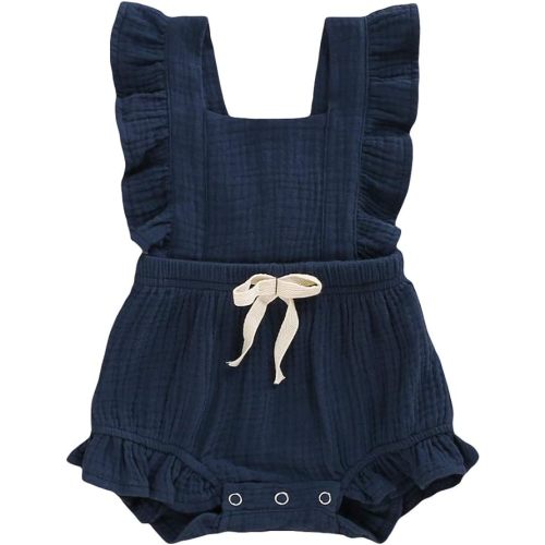 6-12 Months | YOUNGER TREE Toddler Baby Girl Ruffled Sleeveless Romper Casual Summer Jumpsuit Cotton Linen Clothes