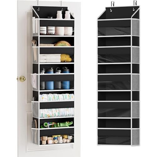 SpaceAid 1 Pack Over The Door Organizer with 5 Large Pockets and 10 Mesh Side Pockets, 5 Layers Door Organizer Hanging with Clear Window for Bedroom, Bathroom, Pantry and Nursery, Black