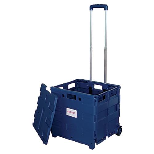 Office Depot® Brand Mobile Folding Cart With Lid, 16"H x 18"W x 15"D, Blue
