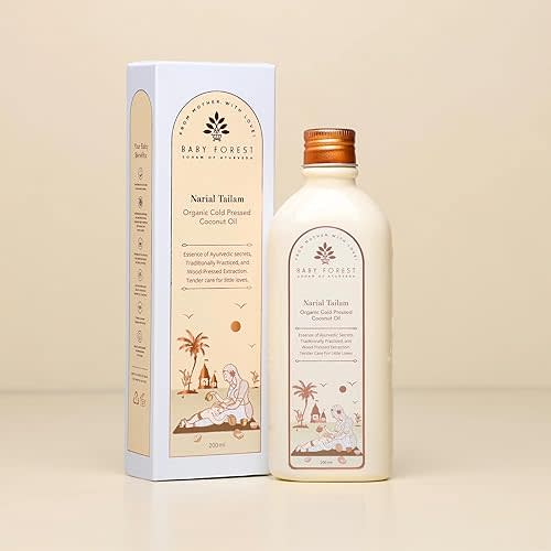 Baby&Forest Narial Tailam Organic Cold Pressed Coconut Oil | 100% Natural | Coconut Oil for Baby Skin & Hair Care| Derma Safe | Nourishes, Hydrates | Cruelty-Free (6.76 fl.oz)