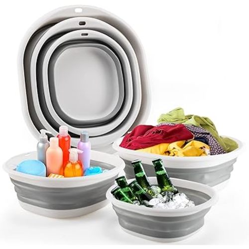 3 Pack Collapsible Wash Basin Set for Kitchen, Dishing, Laundry & Camping