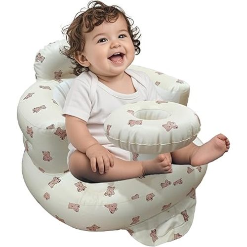 Inflatable Baby Seat for Babies 3-36 Months, Baby Chair with Fence & Built in Air Pump, Blow Up Floor Baby Seat with Back Support, Inflatable Baby Chair Sit Me Up for Home Bear-Tray