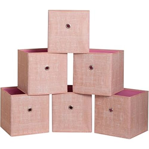 NieEnjoy Foldable Storage Cubes Bins ,11 Inch Cloth Storage Cube Fabric Storage Box Cubes Organizer Baskets with Handles for Home Organizer Set of 6 (Cowboy Pink)