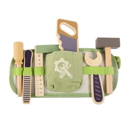 Freniland Kids Wooden Tool Set with Adjustable Tool Belt, 9-Piece Pretend Play Construction & STEM Toy for Toddlers Ages 2+