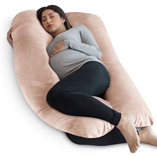 PharMeDoc Pregnancy Pillow, U-Shape Full Body Pillow and Maternity Support - Support for Back, Hips, Legs, Belly for Pregnant Women (Pink, Solid Body) - Plush Pink