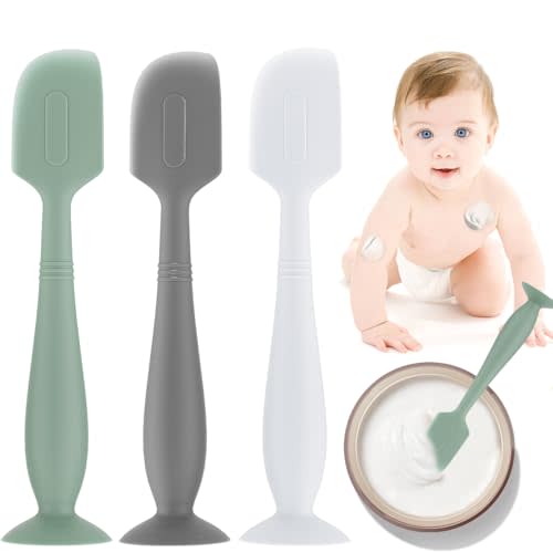 3Pack Baby Diaper Cream Spatula,Soft Silicone Diaper Cream Applicator,Butt Paste Spatula Diaper Cream Brush for Newborn Baby, Large Size(Green/Gray/White)