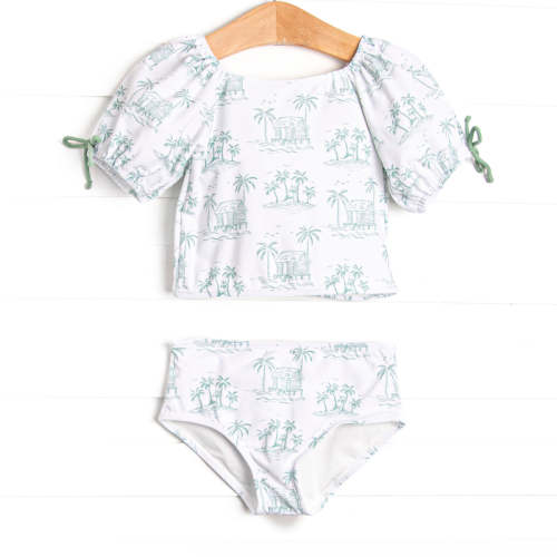 Pacific Palms Puff Sleeve Tankini, Green – Stitchy Fish