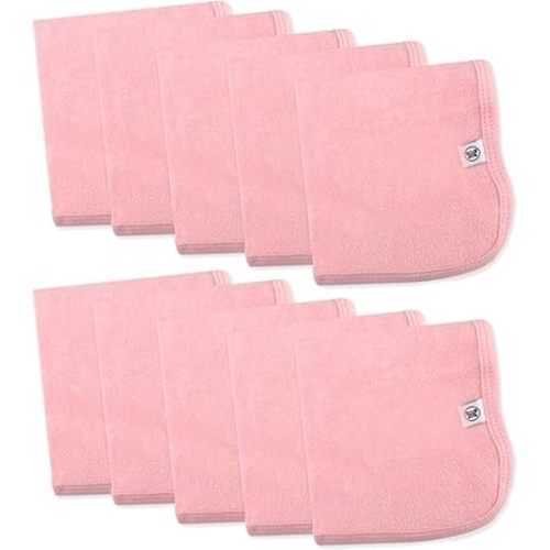 HonestBaby 10-Pack Terry Wash Cloths in Gift Box 100% Organic Cotton for Infant Baby Boys, Girls, 10-Pack Light Pink, One Size