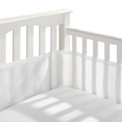 HALO Breathable Mesh Crib Liner for Full-Size Cribs, 100% Polyester Crib Bumper, White, 2 Panels