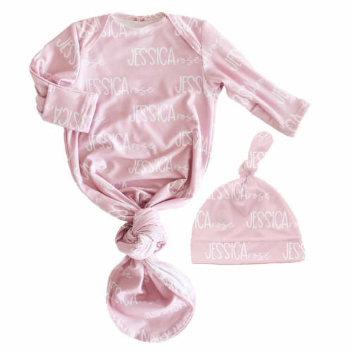 Personalized Font Duo Newborn Baby Knot Gown | Best Selling Pinks