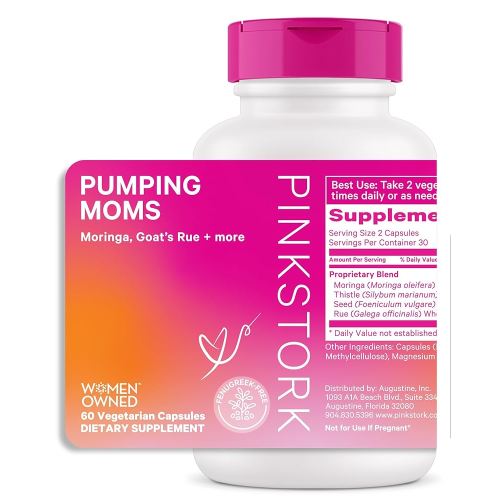 Pink Stork Pumping Moms Lactation Supplement - Support Breast Milk Supply and Flow with Goat's Rue, Milk Thistle and Moringa, Fenugreek-Free, Breastfeeding Essentials for New Moms - 60 Capsules