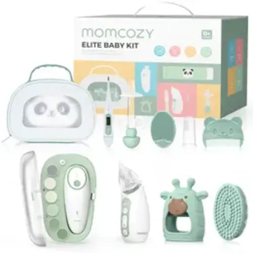 Momcozy Elite Baby Kit, Superior Gift Set for Grooming & Health & Cleansing, Include Electric Nail File&Nasal Aspirator, Heated Tummy Wrap,Thermometer,Bath Brush,Teether,Medicine Pacifier,Storage Case - TikTok Shop