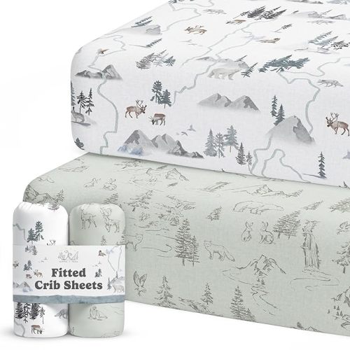Crib Sheets Neutral - Fitted Baby Crib Sheets Bed for Girl Boy - 2 Pack Standard & Toddler Mattress - Buttery Soft Organic Cotton Blend (Arctic Journey)