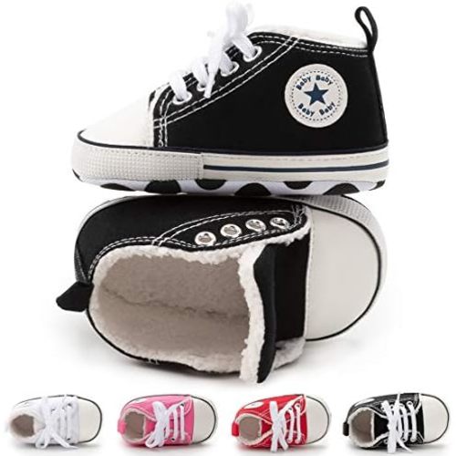 KIDSUN Unisex Baby Boys Girls High Top Sneaker Soft Anti-Slip Sole Newborn Infant First Walkers Canvas Denim Shoes
