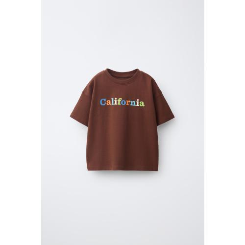 TEXT PRINT T-SHIRT - Chocolate | ZARA United States