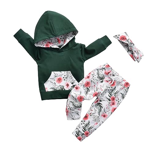 Eghunooy Baby Girl Clothes Long Sleeve Floral Hoodie Sweatshirt Pants with Pocket Headband Outfit Sets