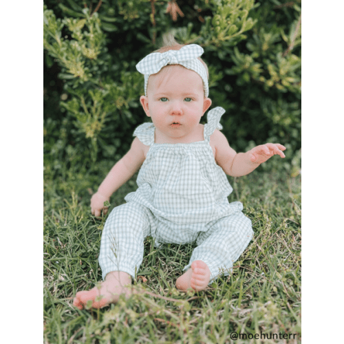 9-12 Month Green Gingham Baby Longall – Stylish 3-6M Baby Outfit | Mud Pie