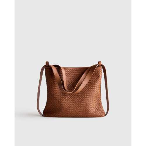 Italian Leather Handwoven Convertible Backpack in Cognac