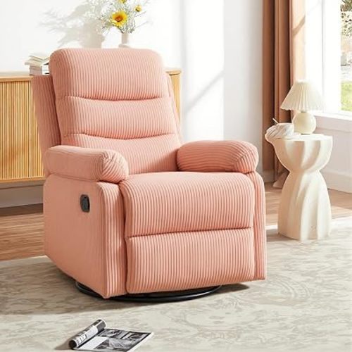 Rocking Recliner Chair,Manual Swivel Nursery Recliner with Corduroy