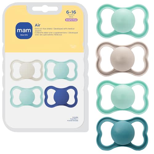 MAM Air Pacifier for Babies 6-16 Months, Extra Air Flow for Sensitive Skin, Developed with Medical Experts, BPA-Free Skin Soft Silicone, 4 Count, Made in Europe