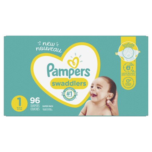 Pampers Swaddlers Soft and Absorbent Newborn Diapers, Size 1, 96 ct