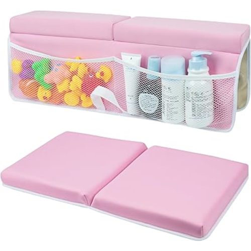 Baby Bath Kneeler and Elbow Rest Pad Set,Soft and Comfortable with 4 Toy Storage Bags,Non Slip and Quick Drying Thick Bath Kneeler and Elbow Rest Pad Set,Ideal Bath Kneeling Pad for Bathing Baby