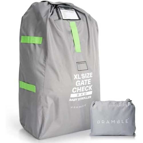 Bramble - 47" Inch Extra Large Gate Check Stroller Bag for Airplane | 600D Oxford, Waterproof, Padded Adjustable Strap Single & Double Stroller Travel Bag for Airplane (Grey)