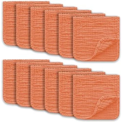 Muslin Burp Cloths Large 100% Cotton Hand Washcloths for Boys & Girls, Baby Essentials Extra Absorbent and Soft Burping Rags for Newborn Registry (Vermilion, 12-Pack, 20" X10")