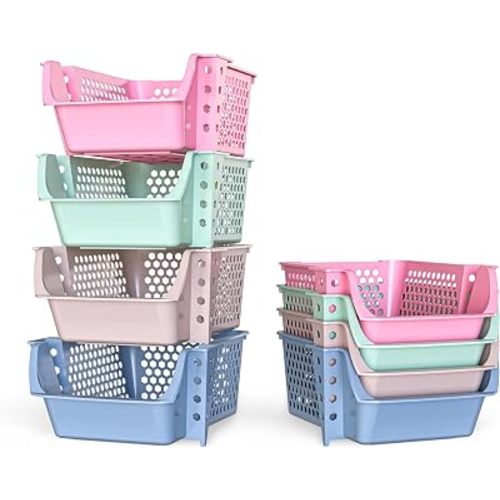 Skywin Stackable Storage Bins Open Front for Pantry Storage, 4 Pack - Multi