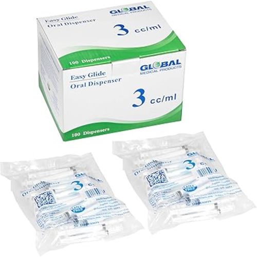 Easy Glide 3ml 3cc Oral Syringe, Caps Included,100 Count