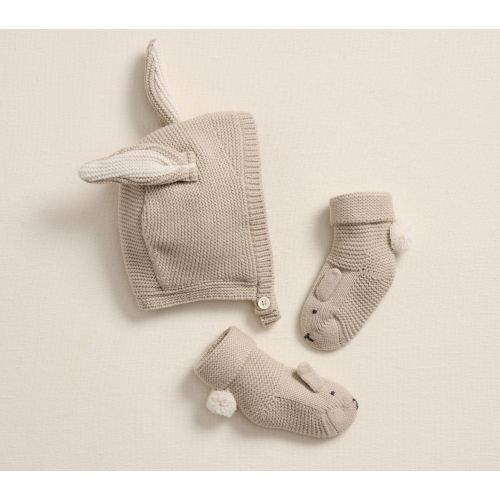 Bunny Knit Hat and Bootie Set
