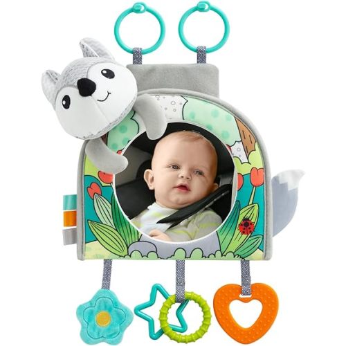 Car Seat Toy, Baby Car Mirror for Rear Facing | Travel Baby Activity Center with Hanging Engaging Toys for infants Babies 0-6-12-18 Months Boy Girl