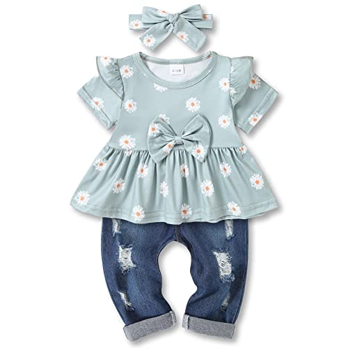 CARETOO Girls Clothes Outfits Cute Baby Girl Floral Long Sleeve Pant Set Flower Ruffle Top