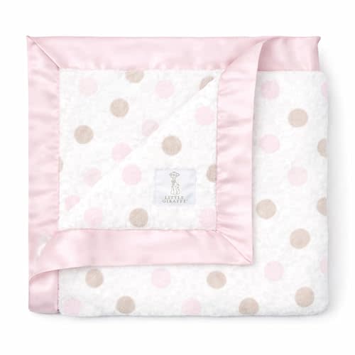 Little Giraffe Luxe Baby Blanket – 29x35” Satin Trim, Dot Pink | Ultra-Soft, Hypoallergenic Stroller & Nursery Blanket | Perfect for Newborns & Toddlers