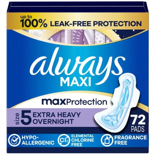 Always Maxi Extra Heavy Overnight Pads - Unscented - Size 5 - 72ct